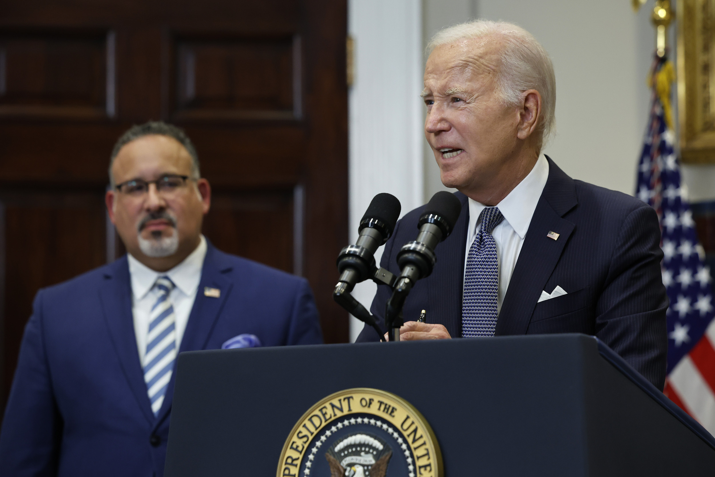 President biden delivers remarks alongside cardona